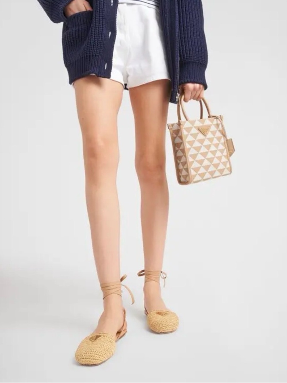 Prada Triangle Logo Natural Raffia Straw Woven Wrap Up Sandals Tan EU 40 - Picture 2 of 10